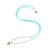 Teal w/ White Turquoise Stone Tree Charm Necklace in Silver