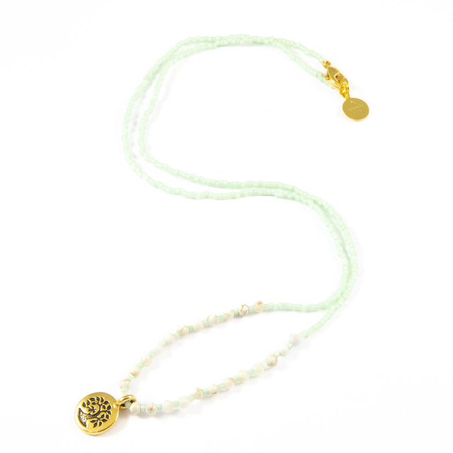 Soft Mint w/ White Turquoise Stone Tree Charm Necklace