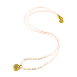 Coral w/ White Turquoise Stone Lotus Charm Necklace