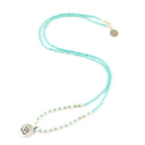 Teal w/ White Turquoise Stone Om Charm Necklace in Silver