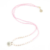 Plum w/ White Turquoise Stone Lotus Charm Necklace in Silver