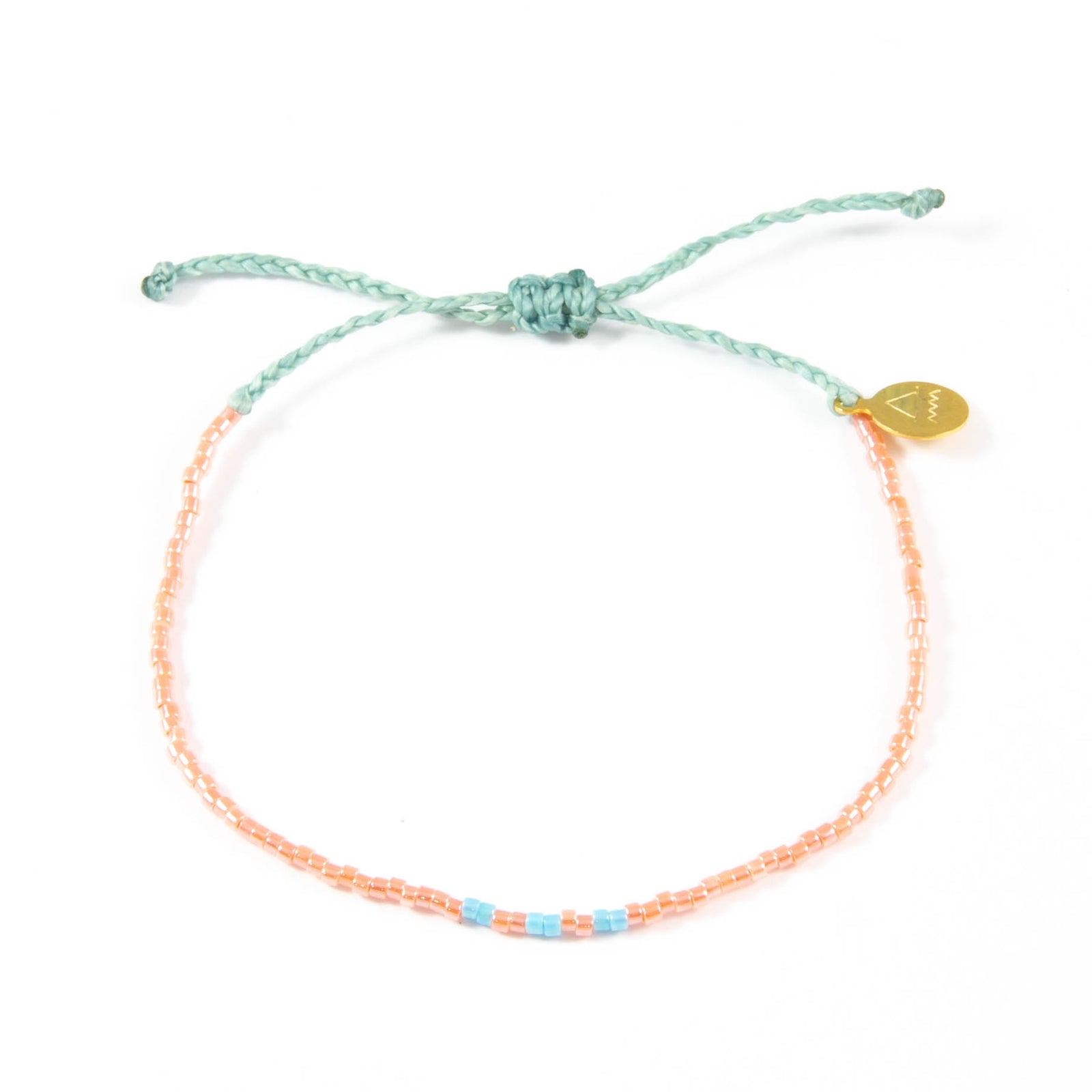 Pearl Coral w/ Teal Three Dot Pattern Bead Bracelet