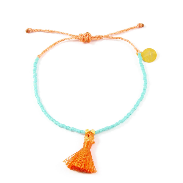 Teal & Dark Coral Tassel Bracelet