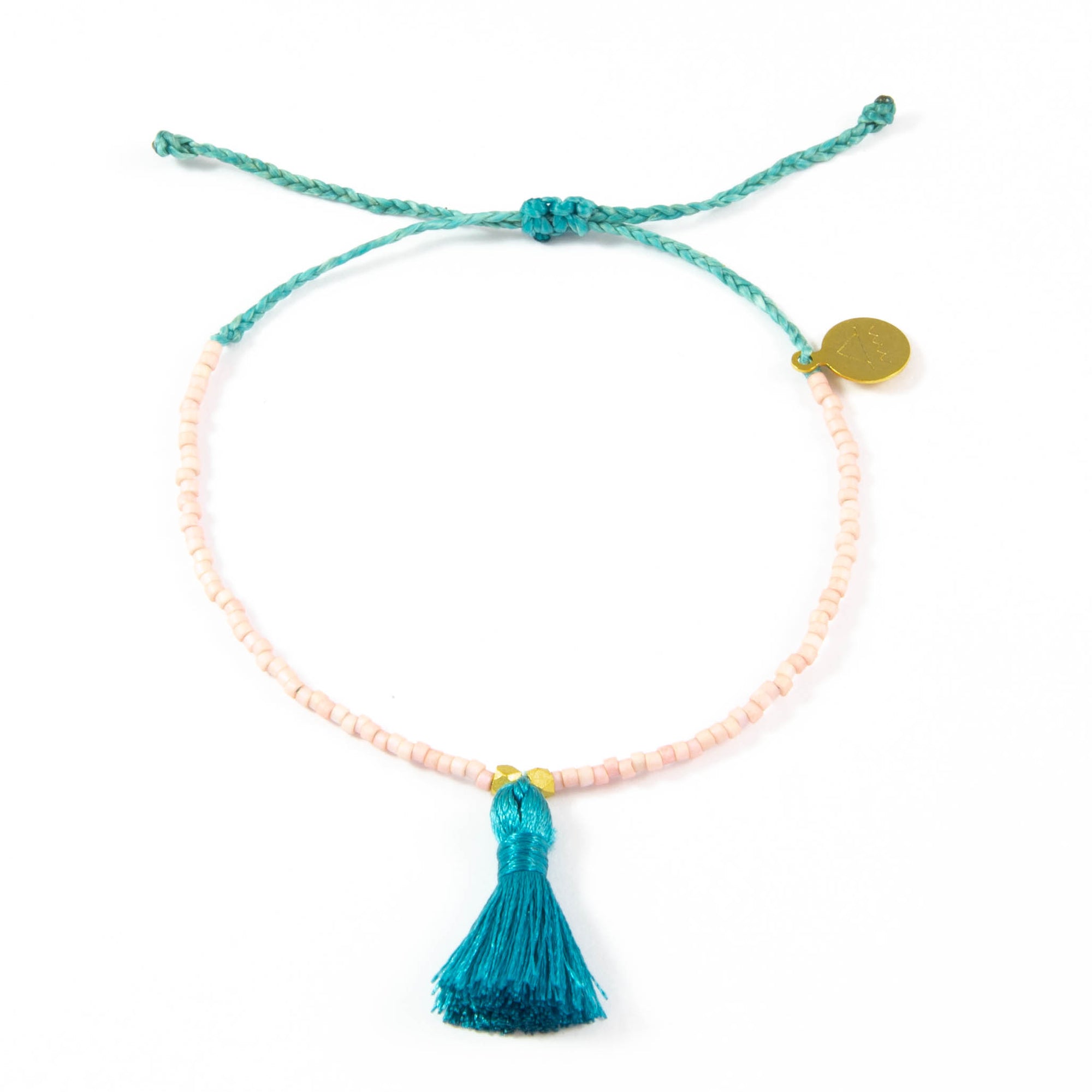 Light Coral & Teal Tassel Bracelet
