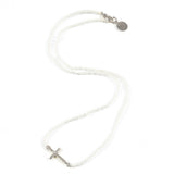 White Cross Tiny Charm Necklace in Silver