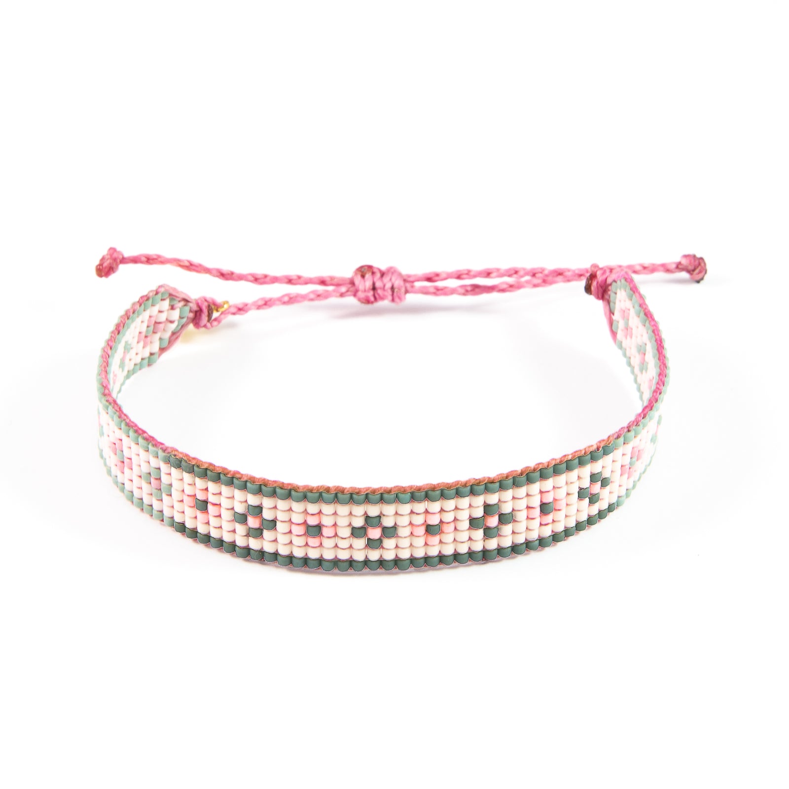 Olive & Coral Flower Pattern Woven Bracelet